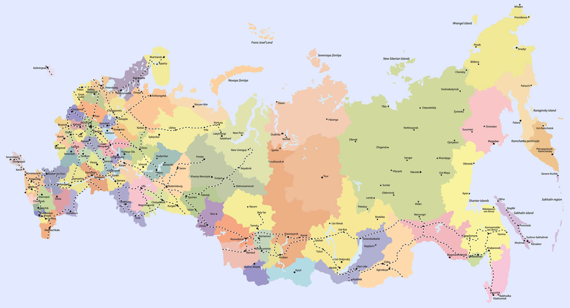 Carte detaillee de la Russie avec les regions des villes